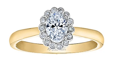 18K Yellow Gold/Palladium Alloy (hypoallergenic) 0.51cttw Oval Shape Diamond Halo Ring - Gold /
