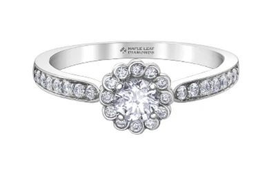 18K White Gold/Palladium Alloy (hypoallergenic) 0.60cttw Round Brilliant Diamond Halo Ring - Gold