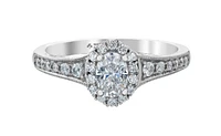 18K White Gold/Palladium Alloy (hypoallergenic) 0.90cttw Oval Shape Diamond Halo Ring - Gold /