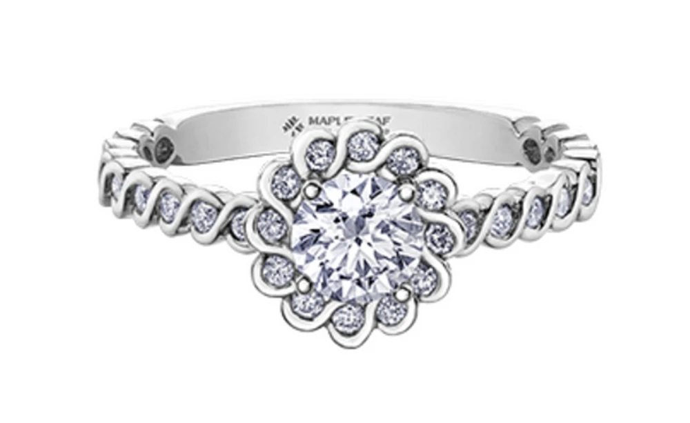 18K White Gold/Palladium Alloy (hypoallergenic) 0.83cttw Round Brilliant Diamond Halo Ring - Gold /