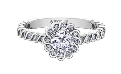 18K White Gold/Palladium Alloy (hypoallergenic) 0.83cttw Round Brilliant Diamond Halo Ring - Gold /