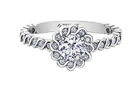 18K White Gold/Palladium Alloy (hypoallergenic) 0.83cttw Round Brilliant Diamond Halo Ring - Gold /