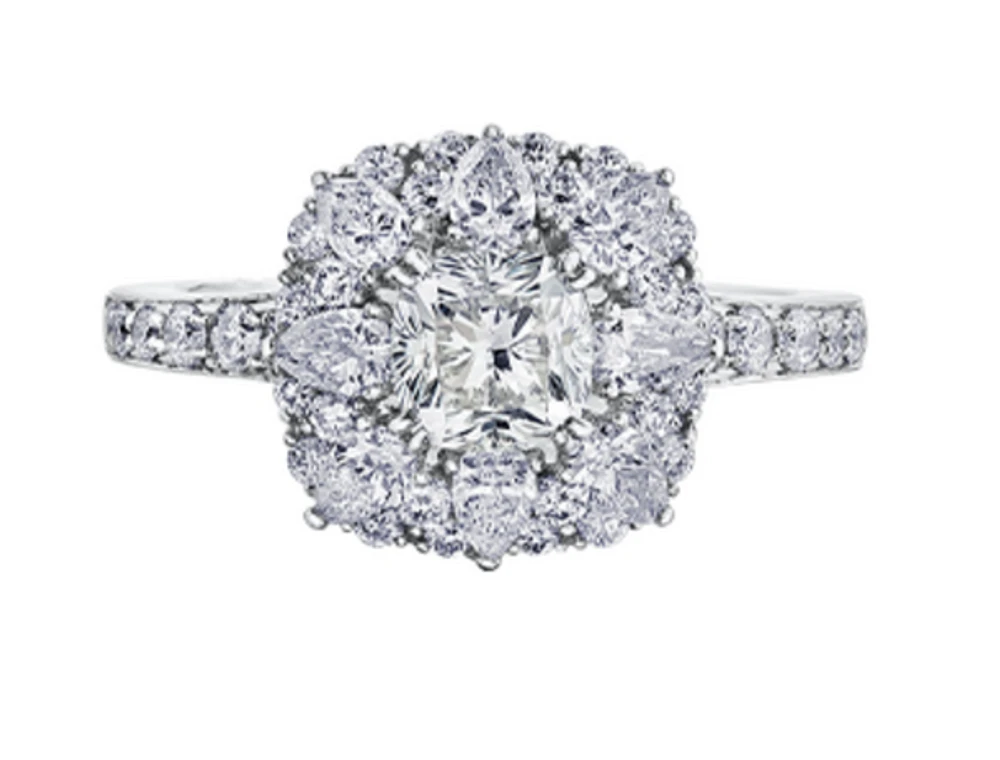 18K White Gold/Palladium Alloy (hypoallergenic) 1.50-2.31cttw Cushion Cut Diamond Halo Ring - Gold / 1.50 Carat Total