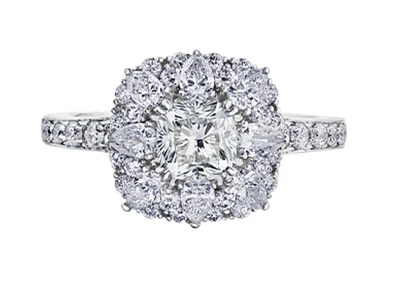 18K White Gold/Palladium Alloy (hypoallergenic) 1.50-2.31cttw Cushion Cut Diamond Halo Ring - Gold / 1.50 Carat Total