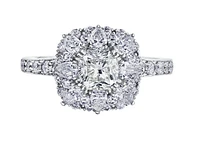 18K White Gold/Palladium Alloy (hypoallergenic) 1.50-2.31cttw Cushion Cut Diamond Halo Ring - Gold / 1.50 Carat Total