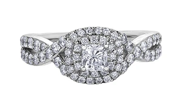 18K White Gold/Palladium Alloy (hypoallergenic) 1.00cttw Cushion Shape Double Halo Diamond Ring - Gold /