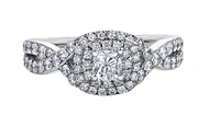 18K White Gold/Palladium Alloy (hypoallergenic) 1.00cttw Cushion Shape Double Halo Diamond Ring - Gold /