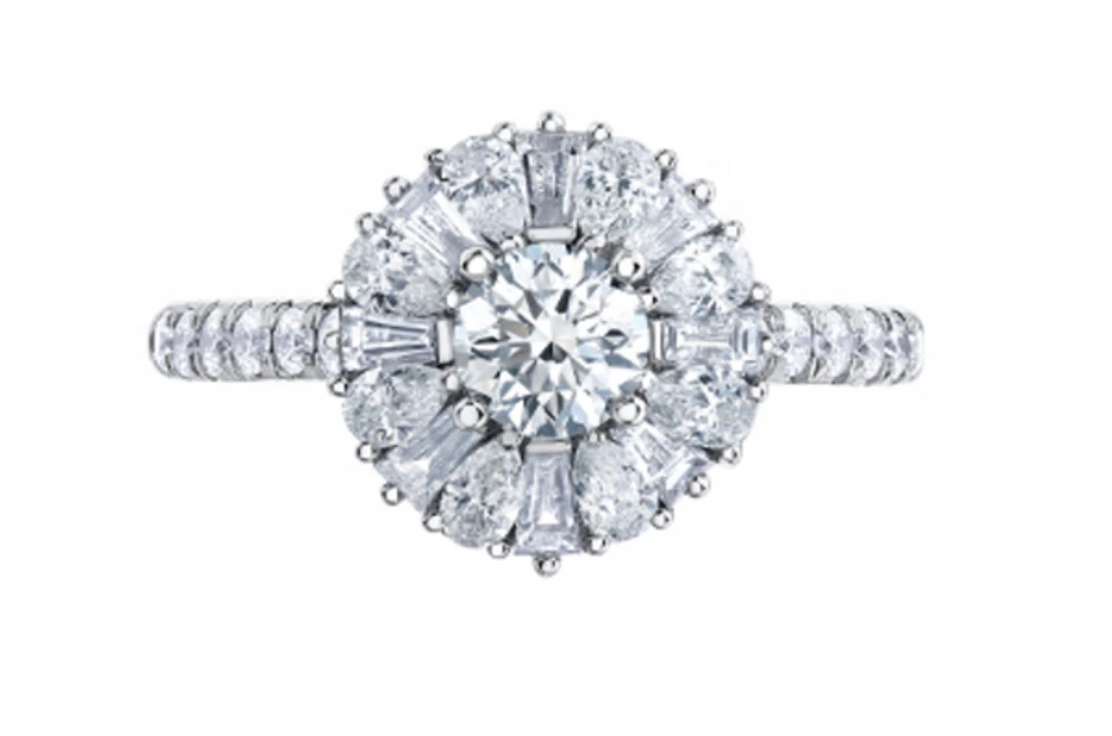 18K White Gold/Palladium Alloy (hypoallergenic) 1.50cttw Round Brilliant Diamond Halo Ring - Gold /