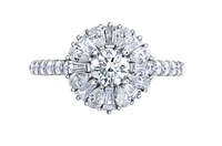 18K White Gold/Palladium Alloy (hypoallergenic) 1.50cttw Round Brilliant Diamond Halo Ring - Gold /