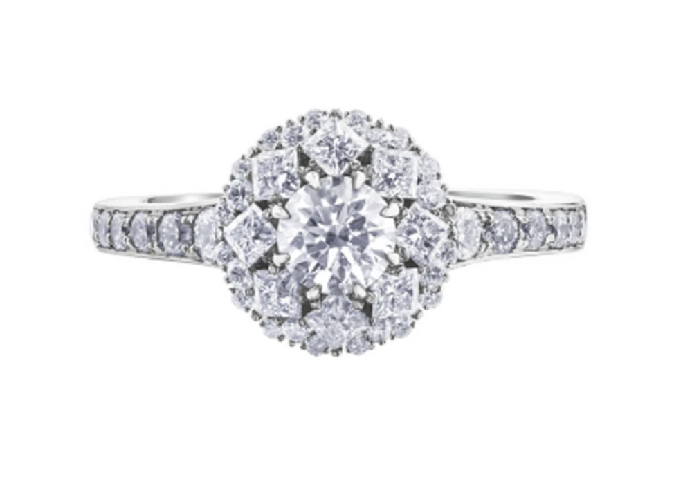 18K White Gold/Palladium Alloy(hypoallergenic) Halo Diamond Ring