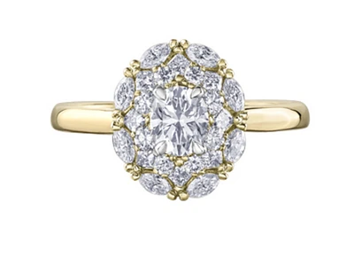18K Yellow Gold/Palladium Alloy (hypoallergenic) 1.18cttw Round Brilliant Halo Diamond Ring