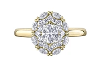 18K Yellow Gold/Palladium Alloy (hypoallergenic) 1.18cttw Round Brilliant Halo Diamond Ring