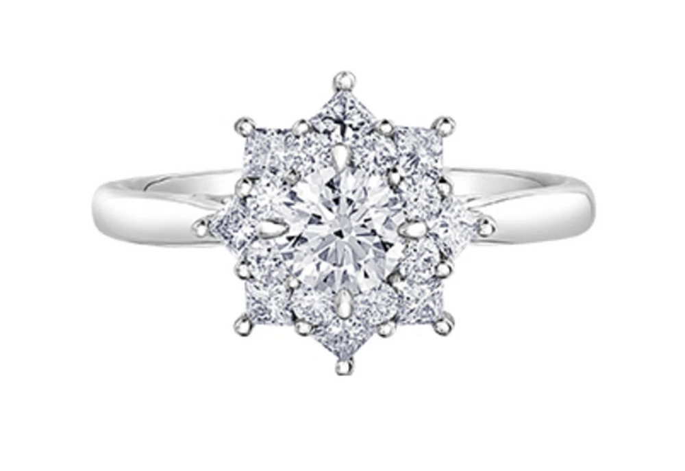18K White Gold/Palladium Alloy (hypoallergenic) 1.15cttw Round Brilliant Halo Diamond Ring