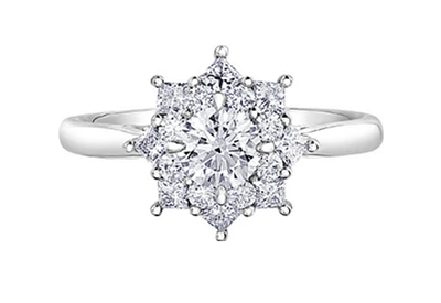 18K White Gold/Palladium Alloy (hypoallergenic) 1.15cttw Round Brilliant Halo Diamond Ring
