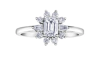 18K White Gold/Palladium Alloy (hypoallergenic) 1.01cttw Emerald Cut Halo Diamond Ring