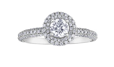 18K White Gold/Palladium Alloy (hypoallergenic) 1.70cttw Round Brilliant Halo Diamond Ring