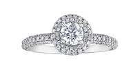18K White Gold/Palladium Alloy (hypoallergenic) 1.70cttw Round Brilliant Halo Diamond Ring