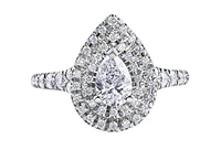 18K White Gold/Palladium Alloy (hypoallergenic) 1.00cttw Pear Shape Double Halo Diamond Ring
