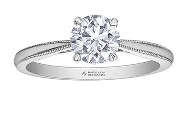 18K White Gold/Palladium Alloy (hypoallergenic) Round Brilliant Milled Edge Diamond Ring - Carat total