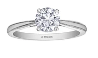 18K White Gold/Palladium Alloy (hypoallergenic) Round Brilliant Milled Edge Diamond Ring - Carat total