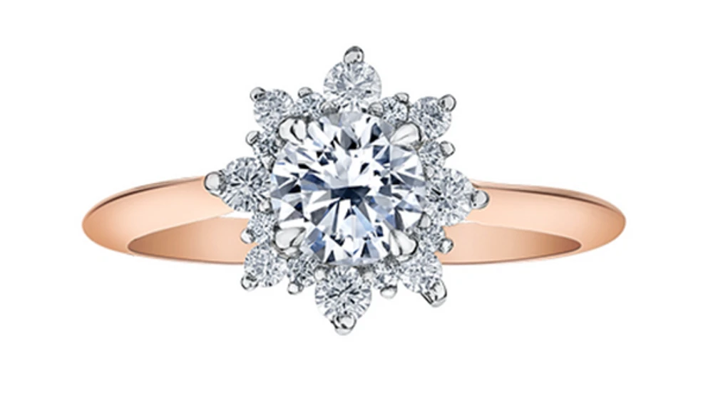 18K Rose Gold/Palladium Alloy (hypoallergenic) 1.02cttw Round Brilliant Halo Style Diamond Ring - White/ Palladium