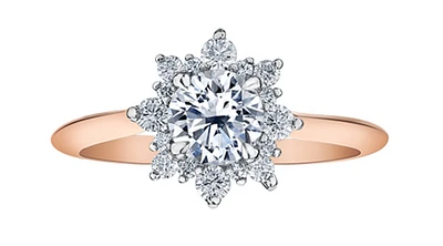 18K Rose Gold/Palladium Alloy (hypoallergenic) 1.02cttw Round Brilliant Halo Style Diamond Ring - White/ Palladium