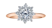18K Rose Gold/Palladium Alloy (hypoallergenic) 1.02cttw Round Brilliant Halo Style Diamond Ring - White/ Palladium