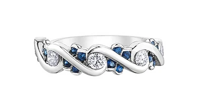 14K White Gold 0.36cttw Diamond & Sapphire Ring, 6.5