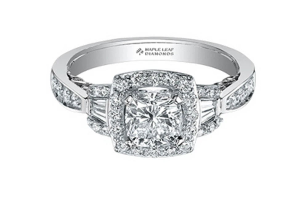 18K White Gold/Palladium Alloy (hypoallergenic) 0.91-1.52cttw Cushion Cut Halo Diamond Ring - / Carat Total