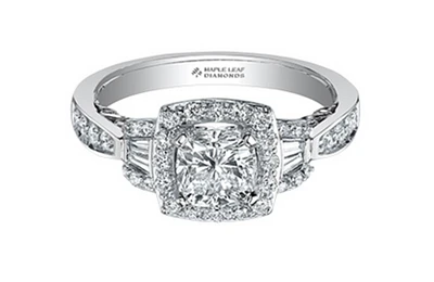 18K White Gold/Palladium Alloy (hypoallergenic) 0.91-1.52cttw Cushion Cut Halo Diamond Ring - / Carat Total