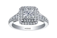 18K White Gold/Palladium Alloy (hypoallergenic) 0.65-1.50cttw Princess Shape Double Halo Diamond Ring - / Carat Total 5