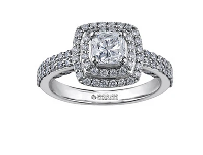 18K White Gold/Palladium Alloy (hypoallergenic) 1.75cttw Cushion Cut Double Halo Diamond Ring