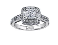 18K White Gold/Palladium Alloy (hypoallergenic) 1.75cttw Cushion Cut Double Halo Diamond Ring