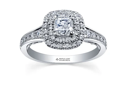 18K White Gold/Palladium Alloy (hypoallergenic) 0.65-1.50cttw Cushion Cut Double Halo Diamond Ring - / Carat Total