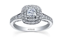 18K White Gold/Palladium Alloy (hypoallergenic) 0.65-1.50cttw Cushion Cut Double Halo Diamond Ring - / Carat Total