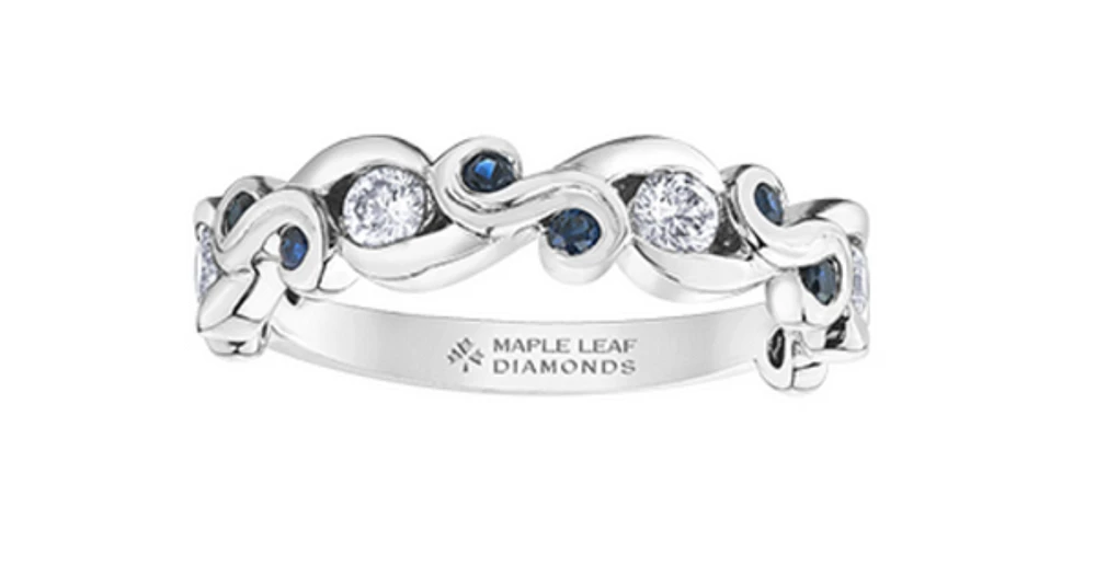 14K White Gold 0.32cttw Diamond & Sapphire Ring, 6.5