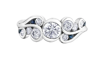 14K White Gold 1.00cttw Diamond & Sapphire Ring, 6.5