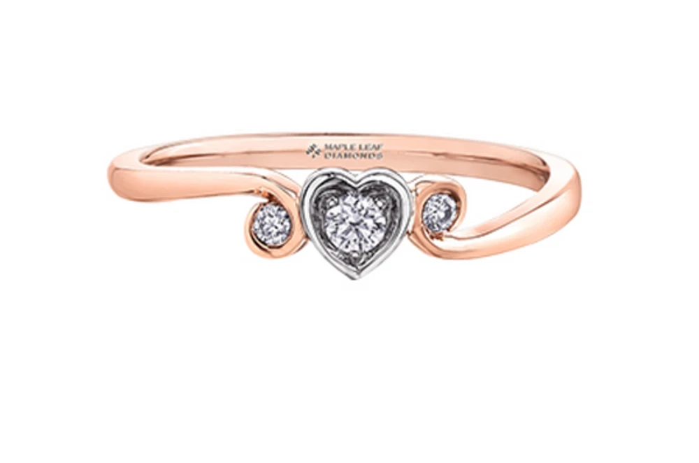 10K White & Rose Gold 0.10cttw Heart Diamond Ring - Size 6.5
