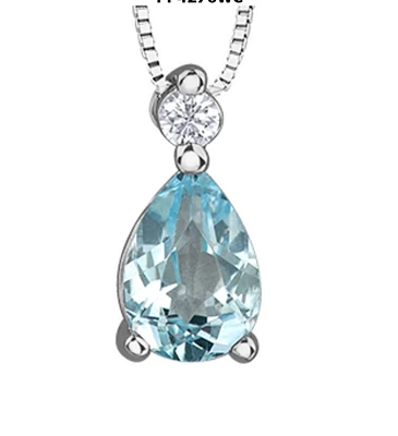 14K White Gold Pear Shape Aquamarine & 0.04cttw Canadian Diamond Pendant