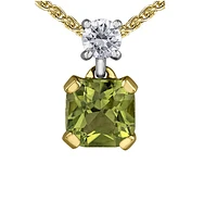 14K Yellow Gold Cushion Cut Peridot & 0.08cttw Canadian Diamond Pendant, 18" Box Chain