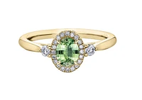 14K Yellow Gold 0.21cttw Canadian Diamond & Oval Shape Green Sapphire Ring, 6.5