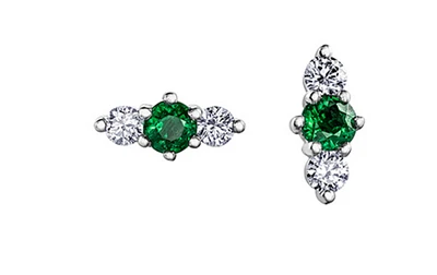 14K White Gold 0.40cttw (3mm) Emerald & 0.16cttw Diamond Earring