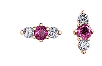 14K Yellow Gold 3mm Pink Sapphire and 0.16cttw Diamond Stud Earrings