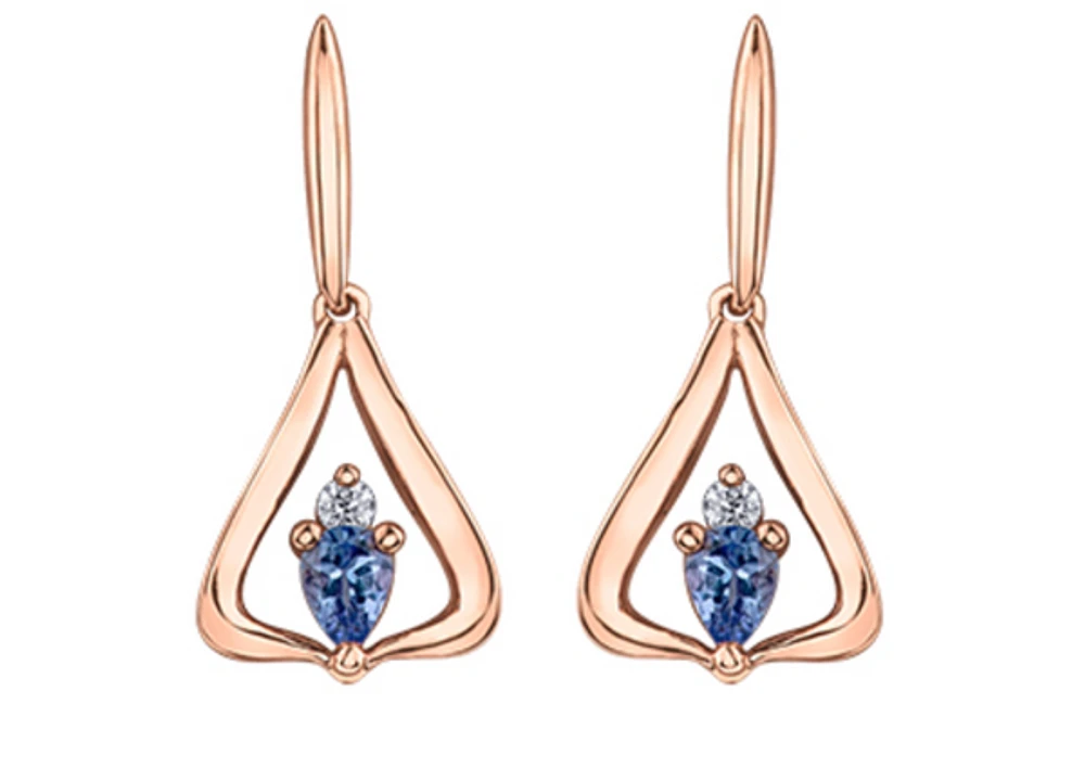 14K Rose Gold 4mmX3mm Pear Shape Tanzanite & 0.04cttw Diamond Earrings