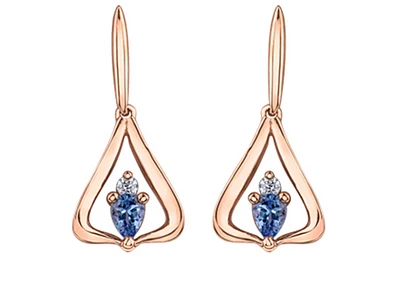 14K Rose Gold 4mmX3mm Pear Shape Tanzanite & 0.04cttw Diamond Earrings