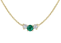14K Yellow Gold Round Brilliant Emerald & 0.18cttw Diamond Necklace