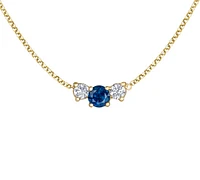 14K Yellow Gold Round Brilliant Sapphire & 0.18cttw Canadian Diamond Necklace