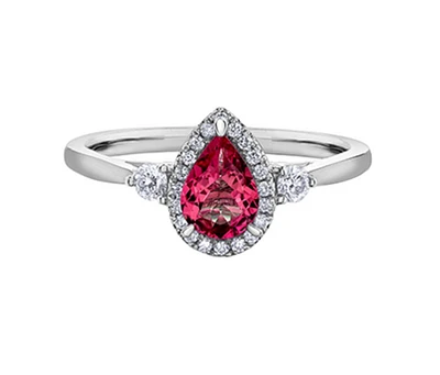 14K White Gold Genuine Pear Shape Ruby and 0.21cttw Canadian Diamond Ring, 6.5