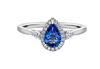14K White Gold Pear Shape Sapphire & Canadian Diamond Ring, 6.5