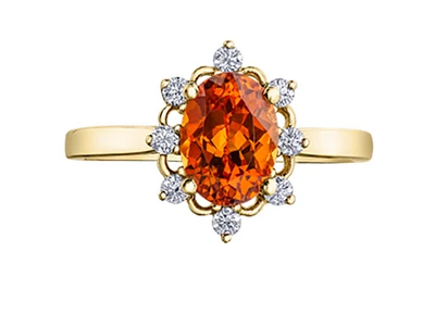 14K Yellow Gold Genuine Spessartite Garnet and 0.16cttw Canadian Diamond Ring, 6.5